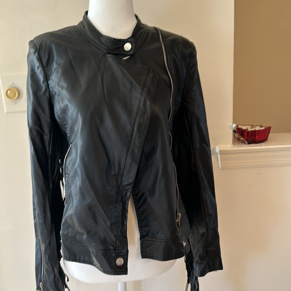 Faux leather fringed moto jacket - Picture 5 of 8